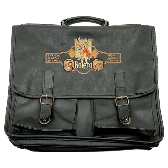 Vintage Leather Messenger / Laptop Bag Detachable Strap Brass‎ Hardware Black - Picture 8 of 8